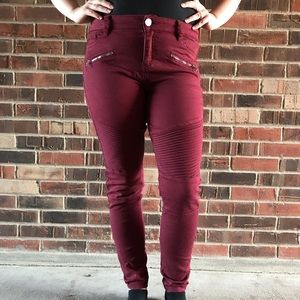 Burgundy Moto Skinny Jeans